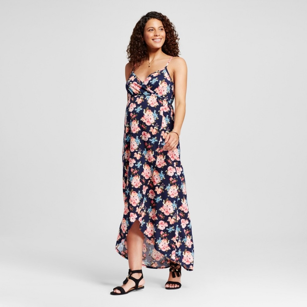 Maternity Floral Print Tulip Hem Slip Maxi Dress